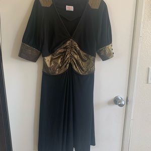 Leona Edmiston black and gold cocktail dress